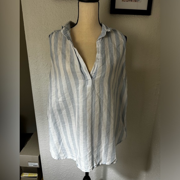 J.Crew Factory Striped linen-cotton sleeveless popover tunic top - Picture 2 of 6